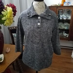 Chico's Weekends Heavy Geometric Henley Top